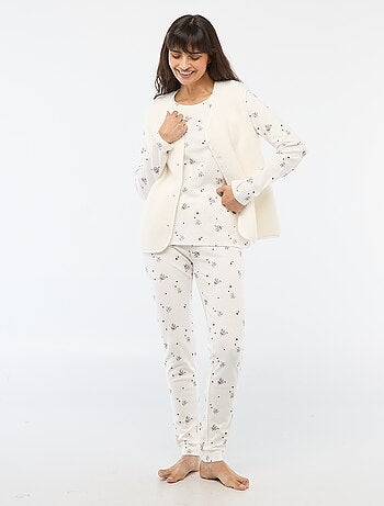 Pigiama lungo stampato + gilet senza maniche - 3 pezzi