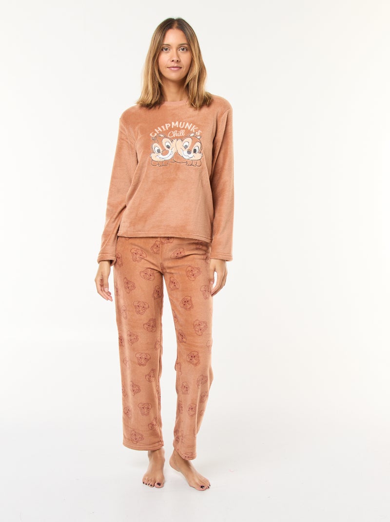 Pigiama lungo 'Tic Tac' 'Disney' in pile - 2 pezzi Beige - Kiabi