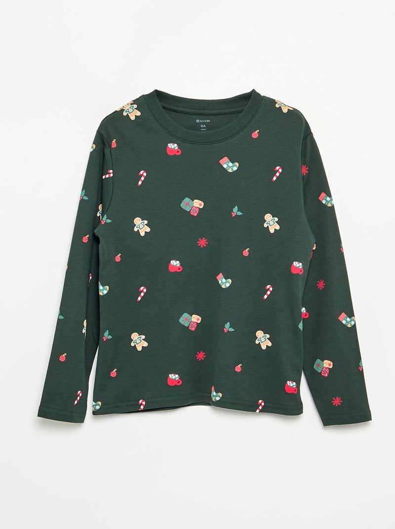 Pigiama 'Natale' 2 pezzi - T-shirt a maniche lunghe + pantaloni Verde - Kiabi