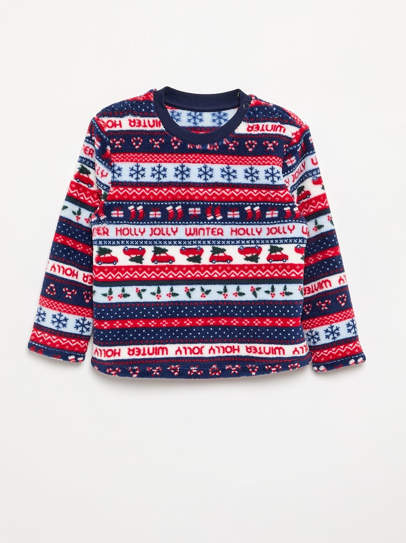 Pigiama "Natale" jacquard in pile 2 pezzi - Felpa + pantaloni Blu - Kiabi