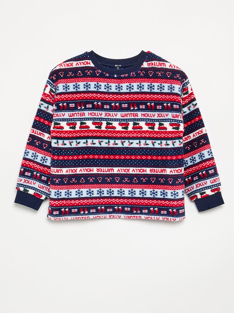 Pigiama natalizio in pile 2 pezzi bambina e bambino - Felpa + pantaloni Blu - Kiabi
