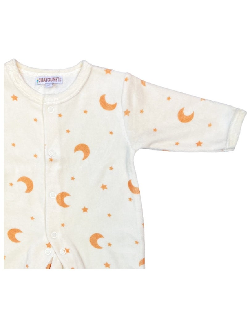 Pigiama per neonati in velluto Moon di Les Chatounets Ecru - Kiabi
