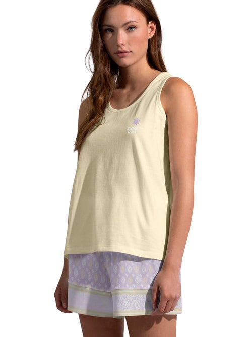 Pigiama senza maniche ADMAS color lavanda e burro da donna - Kiabi Pigiama senza maniche ADMAS color lavanda e burro da donna - Kiabi