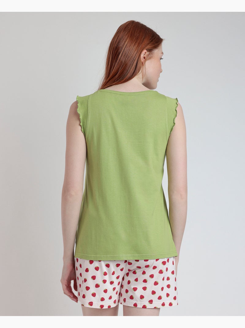 Pigiama senza maniche da donna ADMAS Strawberry Field Verde - Kiabi