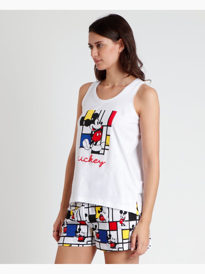 Pigiama senza maniche da donna DISNEY Mickey Mondrian Bianco - Kiabi