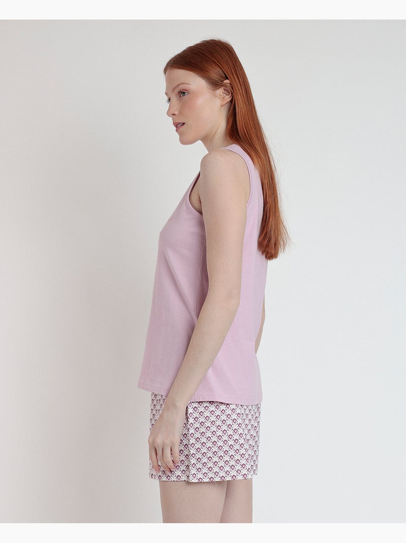 Pigiama senza maniche in stile greco da donna STAY AT HOME Malva - Kiabi