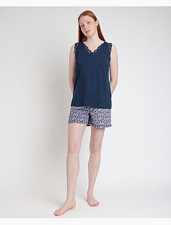 Pigiama senza maniche Liberty blu e rosa da donna ADMAS