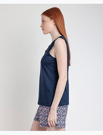 Pigiama senza maniche Liberty blu e rosa da donna ADMAS