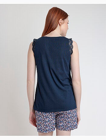 Pigiama senza maniche Liberty blu e rosa da donna ADMAS