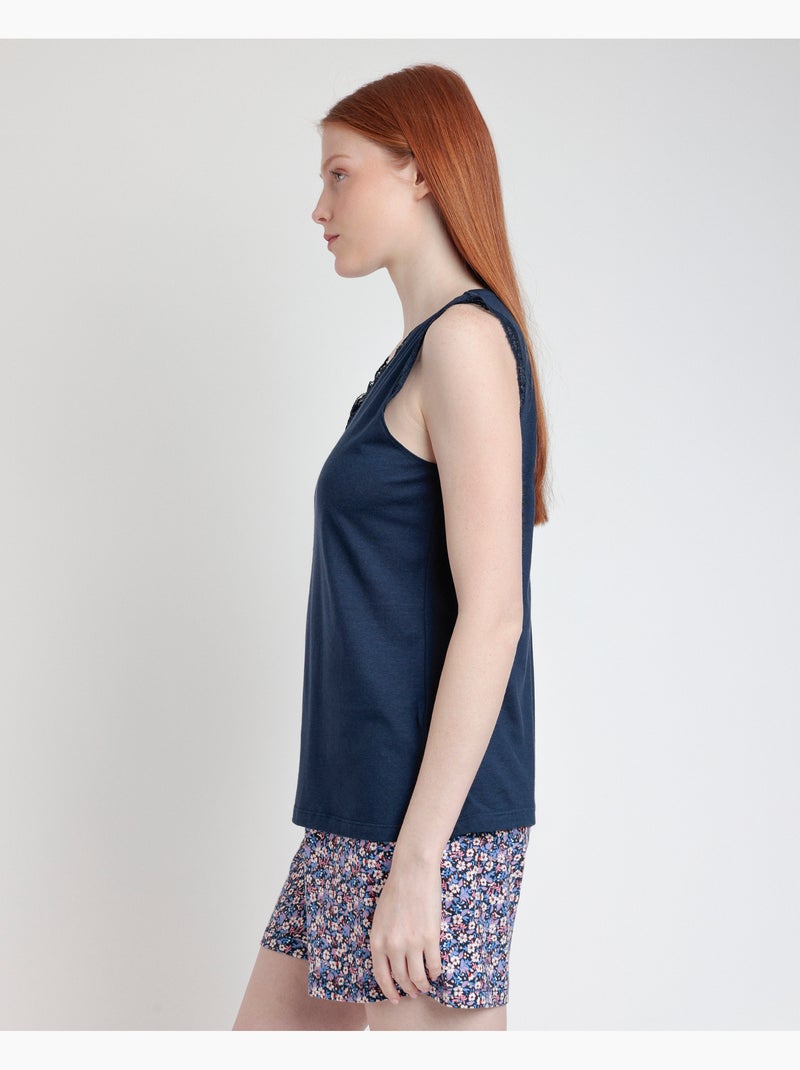 Pigiama senza maniche Liberty blu e rosa da donna ADMAS Blu marino - Kiabi