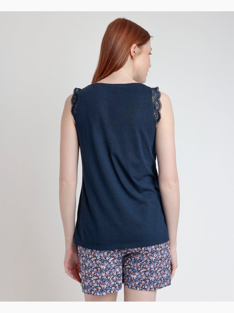 Pigiama senza maniche Liberty blu e rosa da donna ADMAS Blu marino - Kiabi