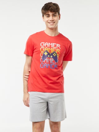 Pigiama shorts 2 pezzi stampato gamer