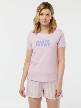 Pigiama t-shirt con scritta + shorts a righe - 2 pezzi