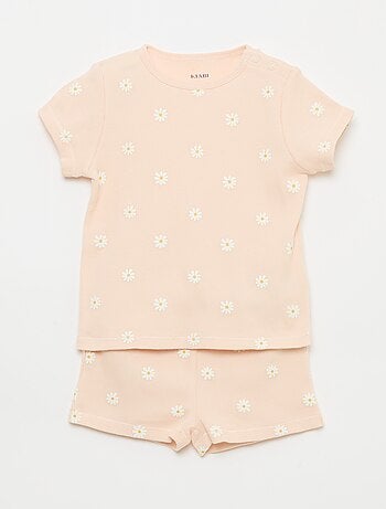 Pigiama t-shirt + pantaloncini in cotone a costine - 2 pezzi
