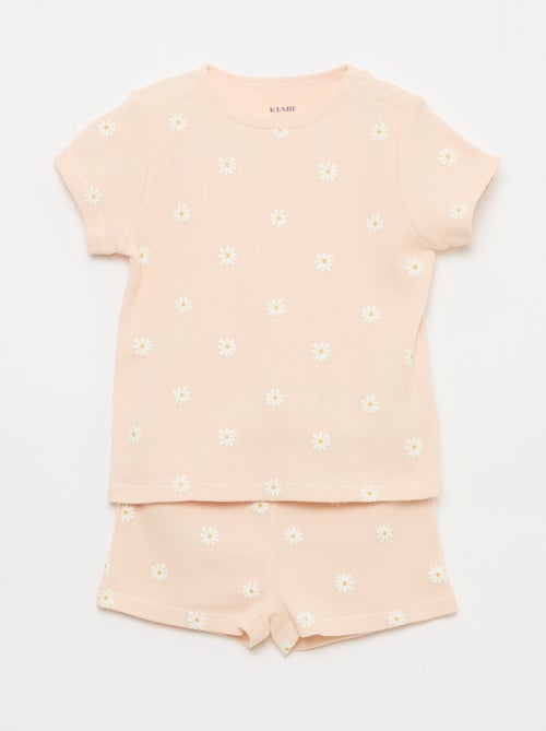 Pigiama t-shirt + pantaloncini in cotone a costine - 2 pezzi - Kiabi