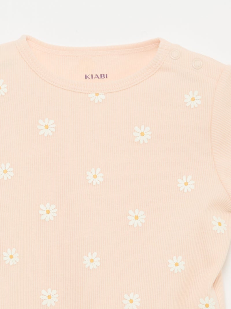 Pigiama t-shirt + pantaloncini in cotone a costine - 2 pezzi Rosa - Kiabi