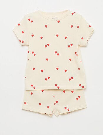 Pigiama t-shirt + short in cotone a costine - 2 pezzi