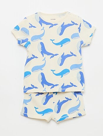 Pigiama t-shirt + short in cotone a costine - 2 pezzi