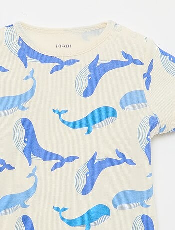 Pigiama t-shirt + short in cotone a costine - 2 pezzi