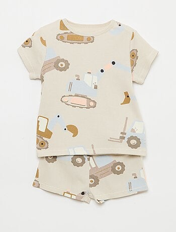 Pigiama t-shirt + short in cotone a costine - 2 pezzi
