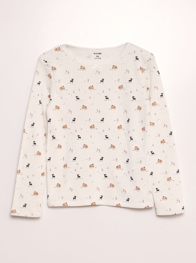 Pigiama termico in pointelle con motivo - 2 pezzi BIANCO - Kiabi