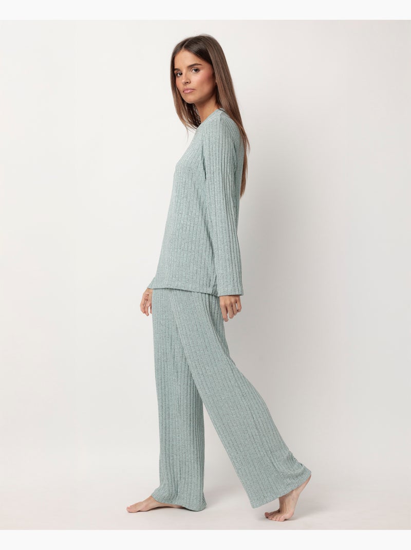 Pigiama tuta a coste a maniche lunghe da donna ADMAS HOME Blu acqua - Kiabi