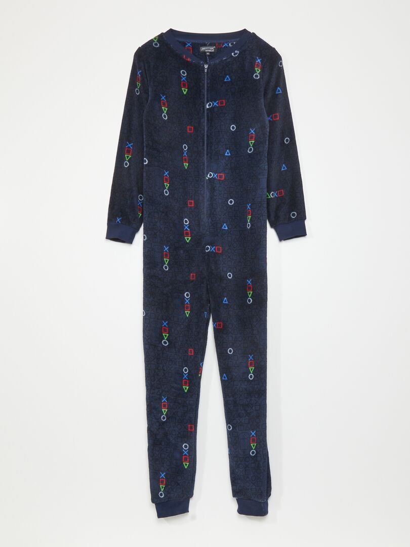 Pigiama lungo con polsini a cuore blu notte - Family