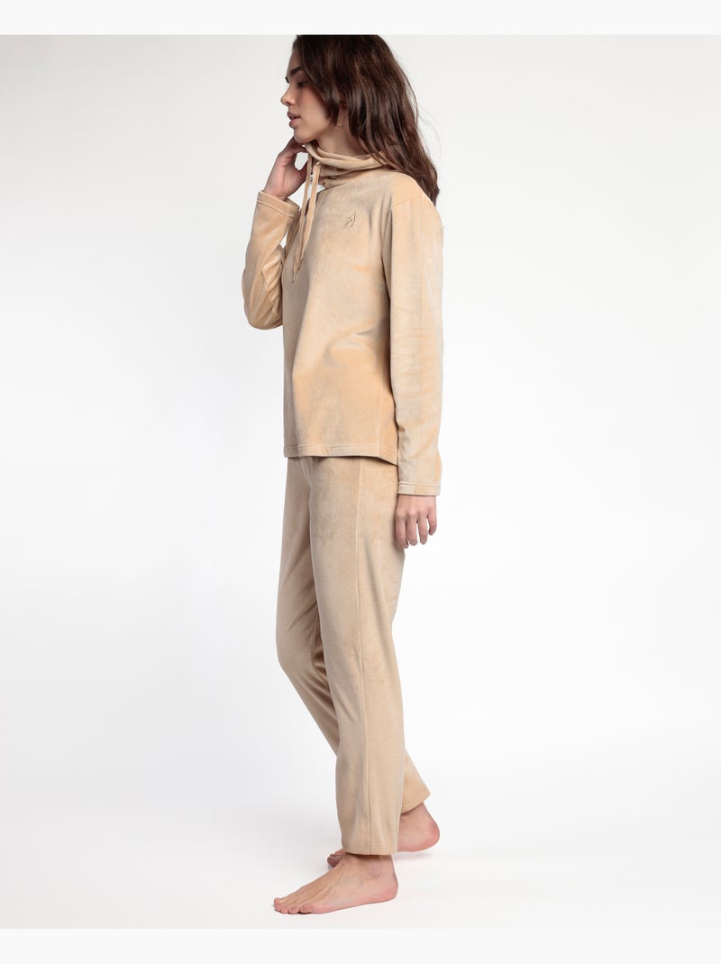 Pigiama tuta in velluto a maniche lunghe da donna ADMAS LUXURY Cammello - Kiabi