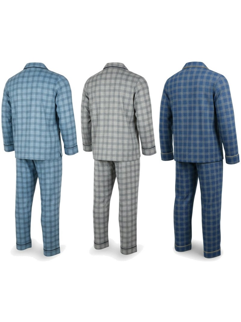 Pigiama uomo bottoni confezione da 3, cotone foderato pile, manica lunga Grigio blu - Kiabi