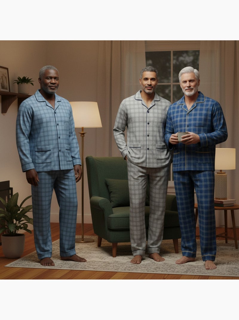 Pigiama uomo bottoni confezione da 3, cotone foderato pile, manica lunga Grigio blu - Kiabi