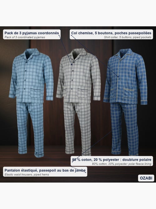 Pigiama uomo bottoni confezione da 3, cotone foderato pile, manica lunga - Kiabi Pigiama uomo bottoni confezione da 3, cotone foderato pile, manica lunga - Kiabi