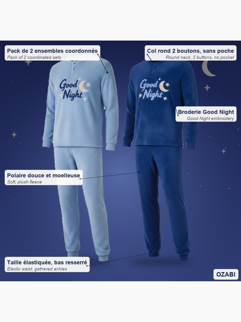 Pigiama uomo confezione da 2, pile morbida e soffice, ricamo ozabi Blu Blu cielo - Kiabi