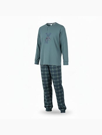 Pigiama uomo cotone ricamo cervo scozzese ozabi