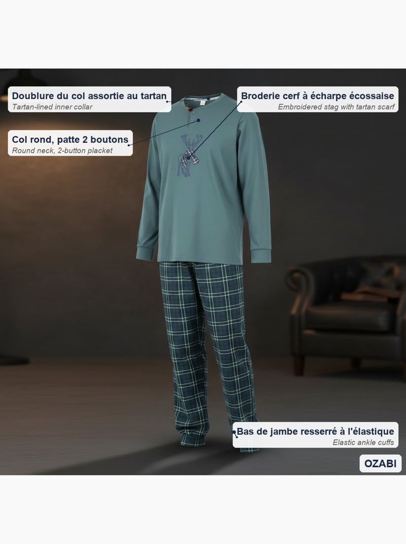 Pigiama uomo cotone ricamo cervo scozzese ozabi Cachi - Kiabi