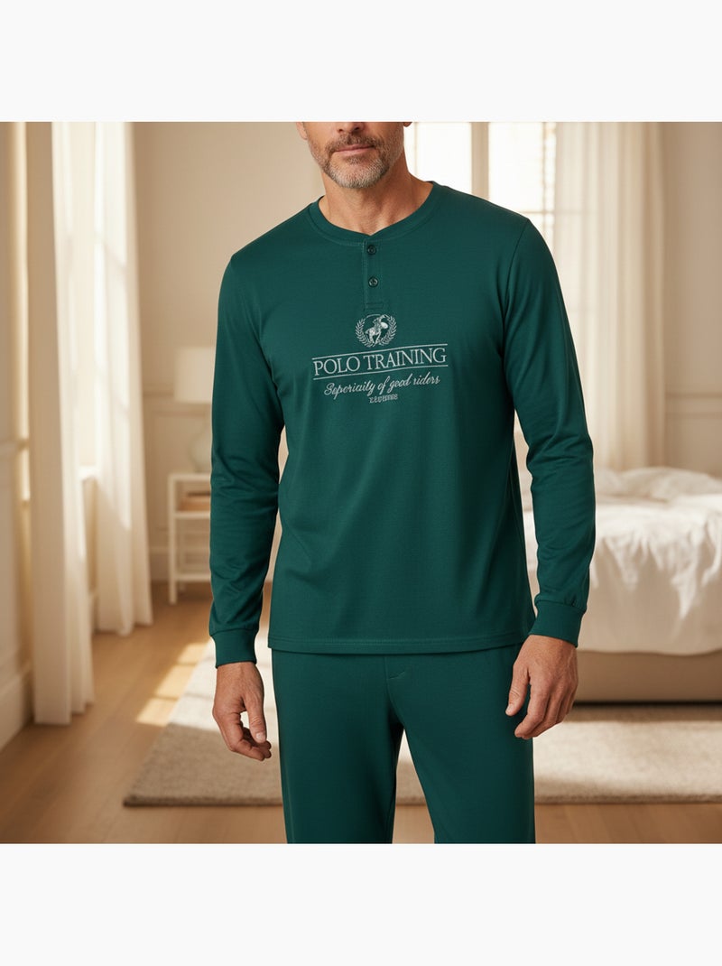 Pigiama uomo foderato pile stampa ricamata ozabi Verde - Kiabi