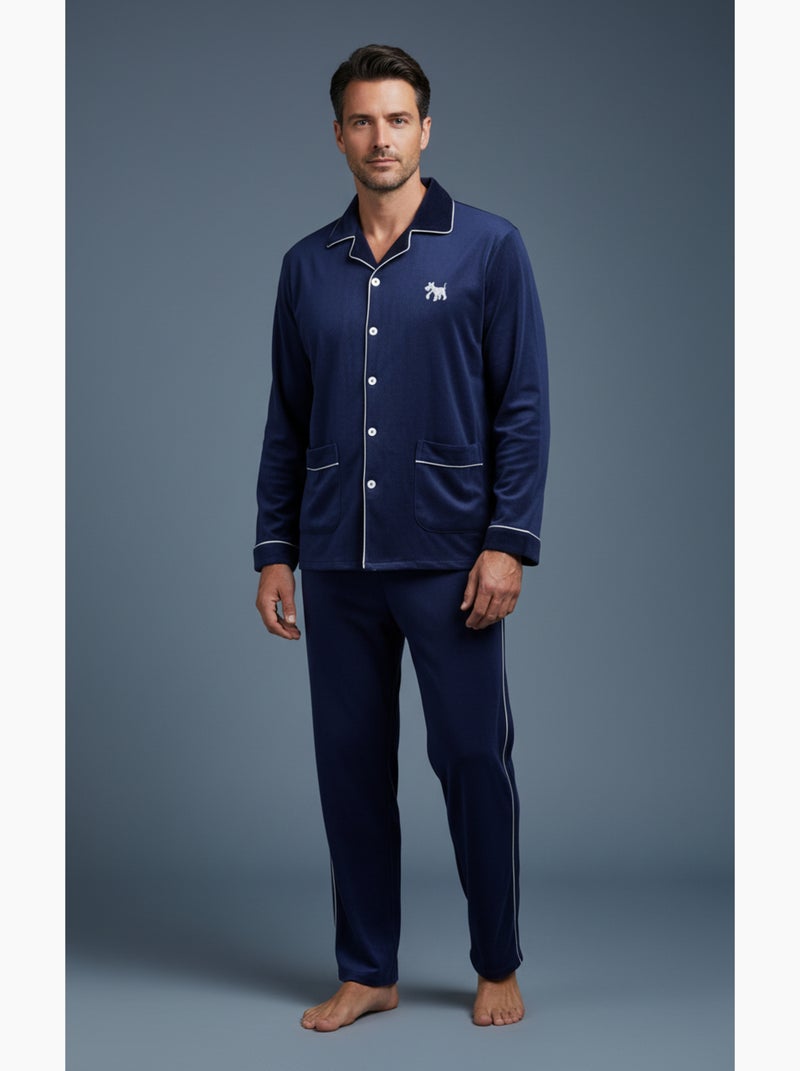 Pigiama Uomo Inverno Pile Abbottonato C2530 Blu marino - Kiabi