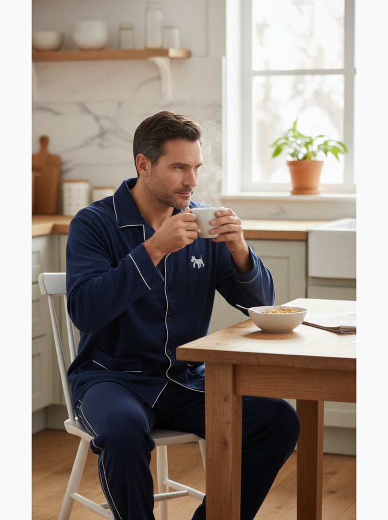 Pigiama Uomo Inverno Pile Abbottonato C2530 Blu marino - Kiabi