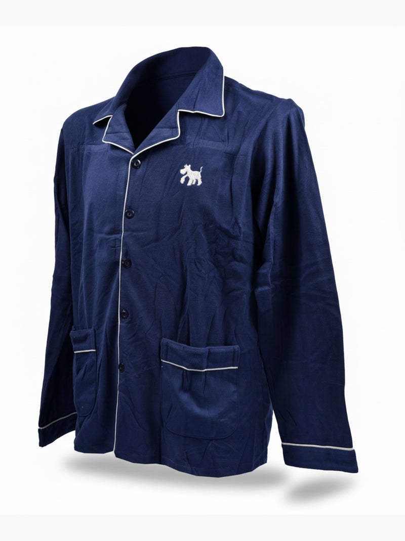 Pigiama Uomo Inverno Pile Abbottonato C2530 Blu marino - Kiabi
