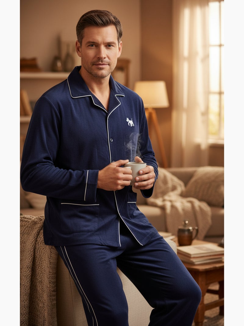 Pigiama Uomo Inverno Pile Abbottonato C2530 Blu marino - Kiabi