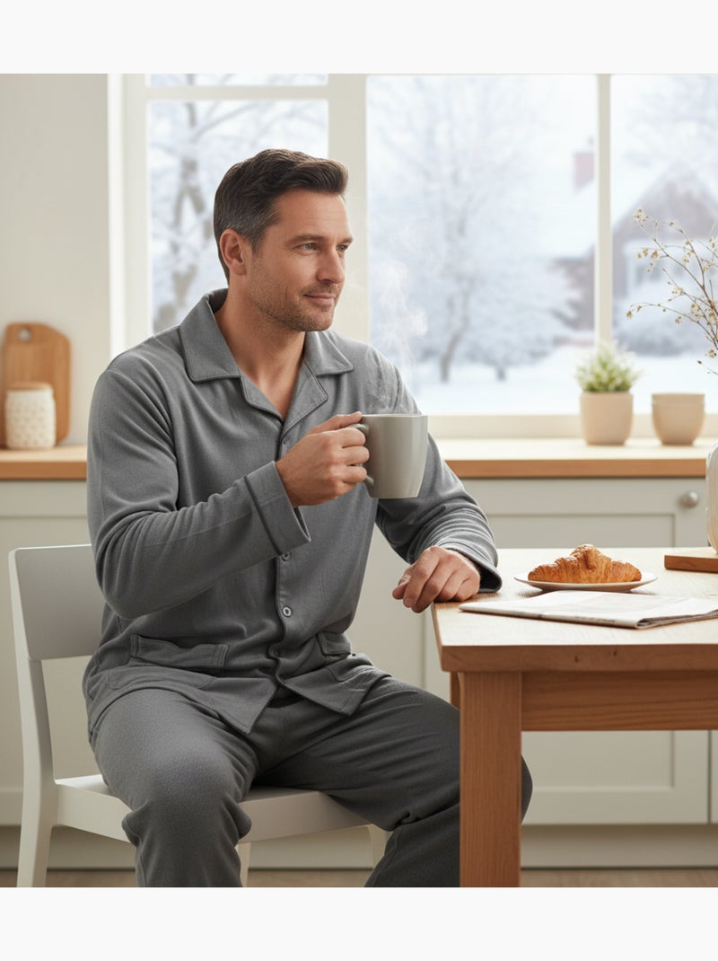 Pigiama Uomo Inverno Pile Abbottonato C2530 Grigio - Kiabi