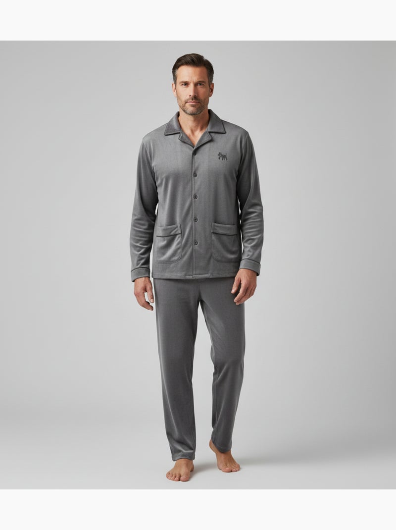 Pigiama Uomo Inverno Pile Abbottonato C2530 Grigio - Kiabi