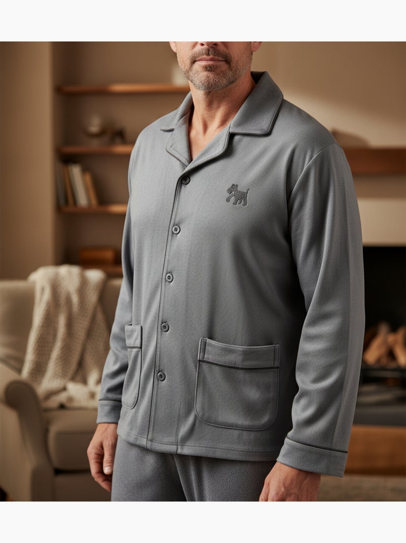 Pigiama Uomo Inverno Pile Abbottonato C2530 Grigio - Kiabi