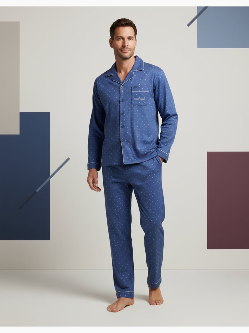 Pigiama Uomo Inverno Pile Bottonato C2529 Blu - Kiabi