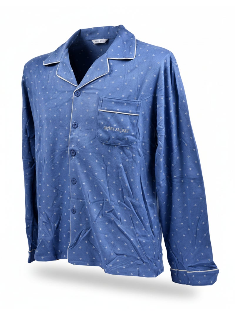 Pigiama Uomo Inverno Pile Bottonato C2529 Blu - Kiabi
