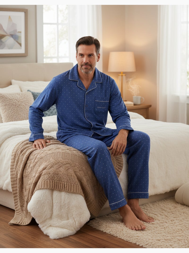 Pigiama Uomo Inverno Pile Bottonato C2529 Blu - Kiabi
