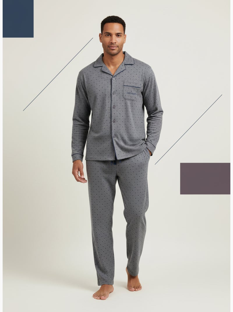 Pigiama Uomo Inverno Pile Bottonato C2529 Grigio - Kiabi