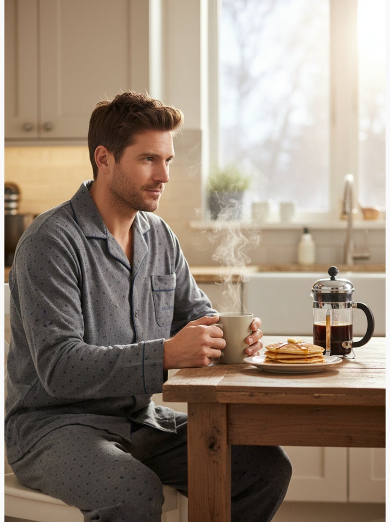 Pigiama Uomo Inverno Pile Bottonato C2529 Grigio - Kiabi