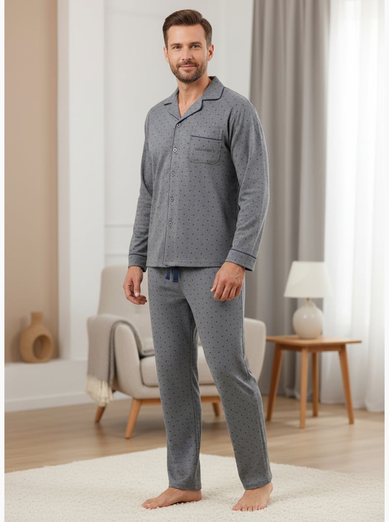 Pigiama Uomo Inverno Pile Bottonato C2529 Grigio - Kiabi