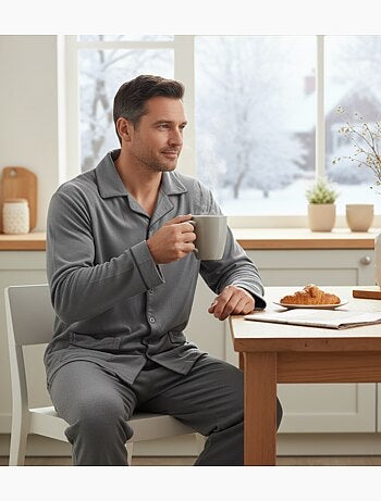 Pigiama Uomo Inverno Pile Con Bottoni C2530