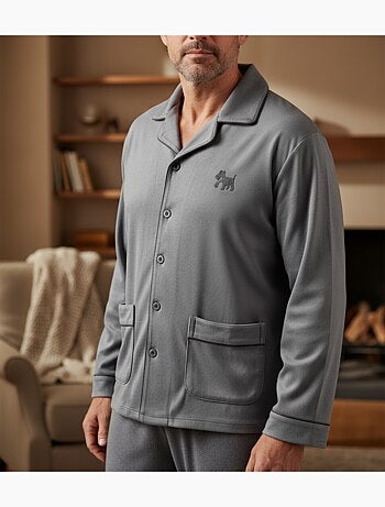 Pigiama Uomo Inverno Pile Con Bottoni C2530